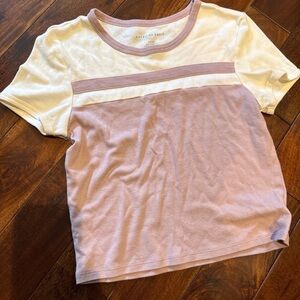American Eagle Colorblock Tee – Mauve & Cream Short Sleeve - Size S